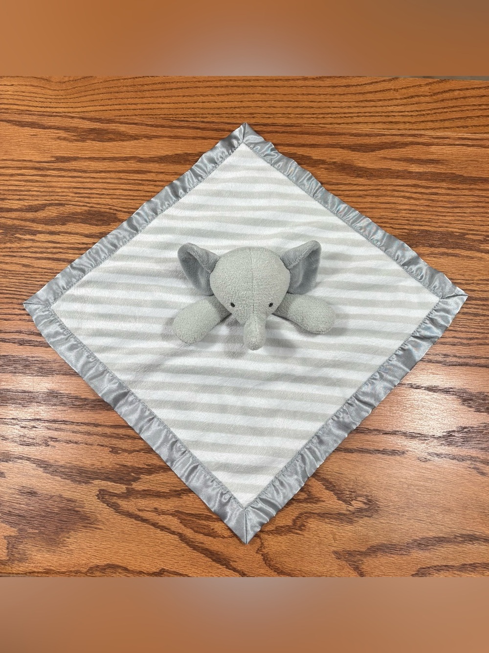 CLOUD ISLAND Elephant Baby Security Blanket Lovey Gray White Striped Satin Trim